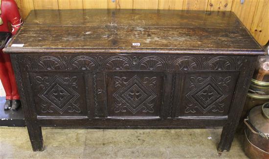 17th Century carved panelled oak coffer